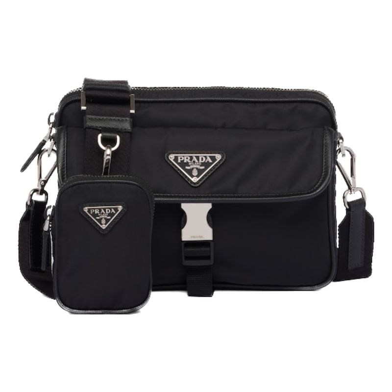 Prada Black Nylon Triangle Logo Crossbody Bag 2VH133 2DMH F0002