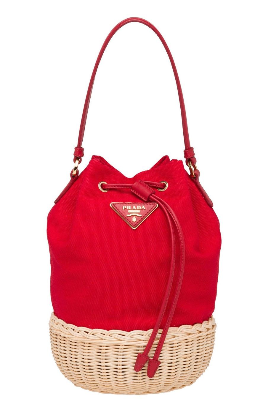Prada Red Rattan Bucket Bag 1BH115