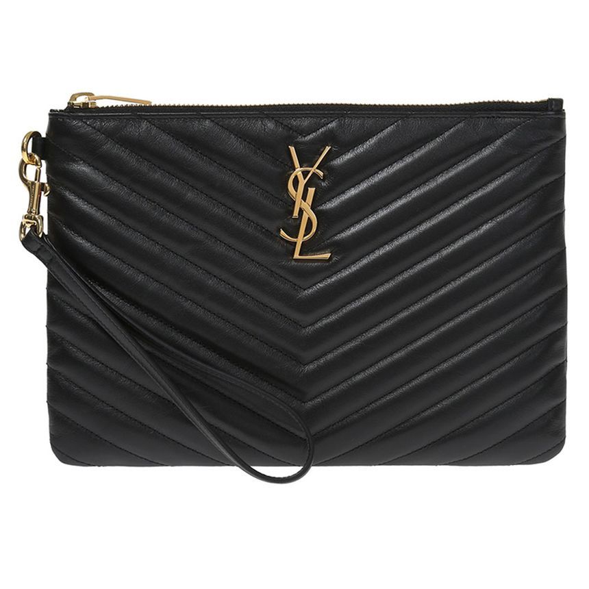 Saint Laurent Monogram Matelass Strap Clutch Bag Black 379039 CWU01 1000