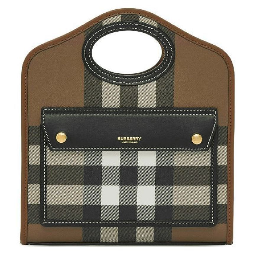 Burberry Giant Check Pocket Tote Crossbody Bag Dark Birch Brown 8063124