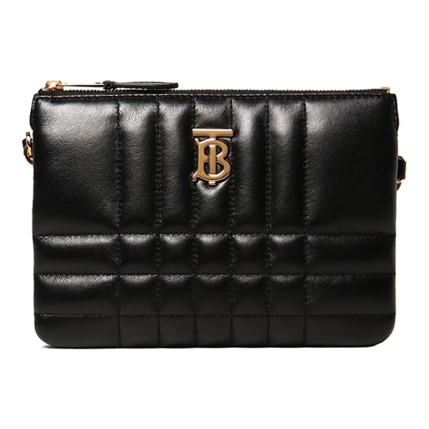 Burberry Quilted Double Pouch Shoulder Crossbody Bag Black 8049283