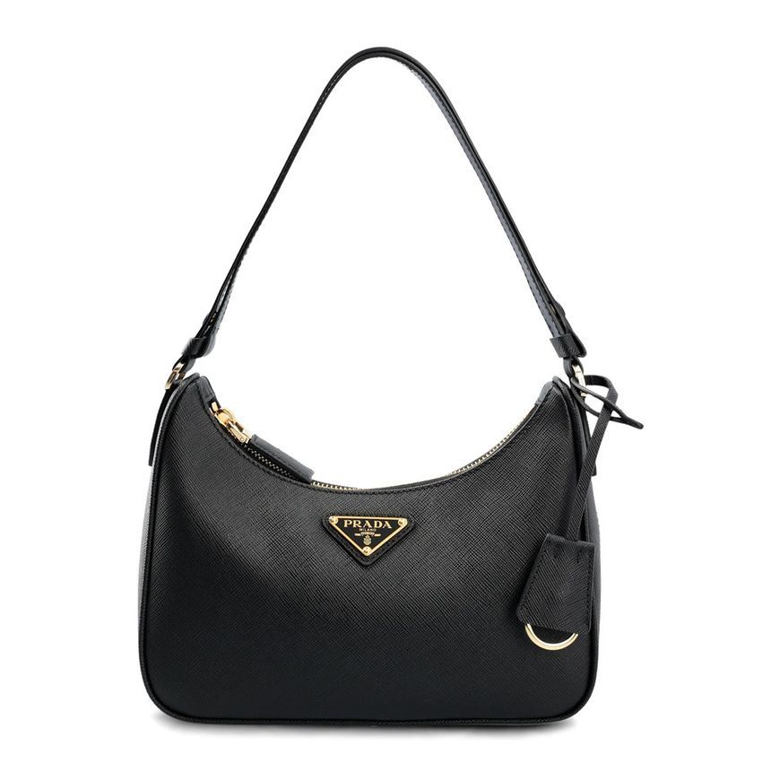 Prada Saffiano Shoulder Hobo Bag Black 1BC204 NZV F0632