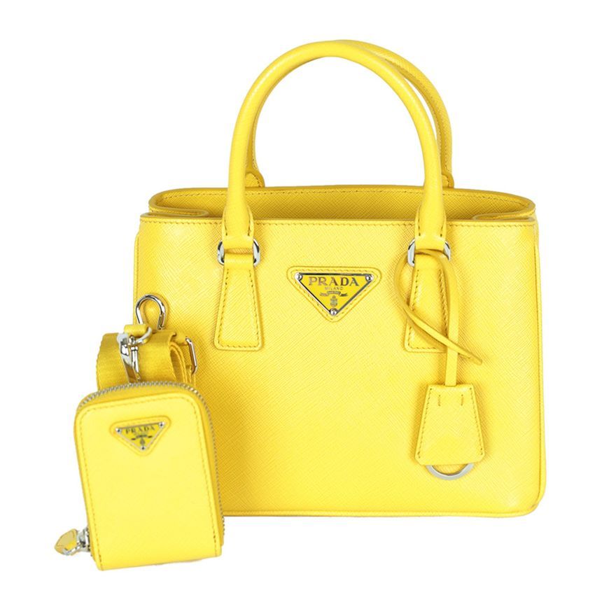 Prada Micro Tote Shoulder Bag Yellow 1BA296 NZV F0377