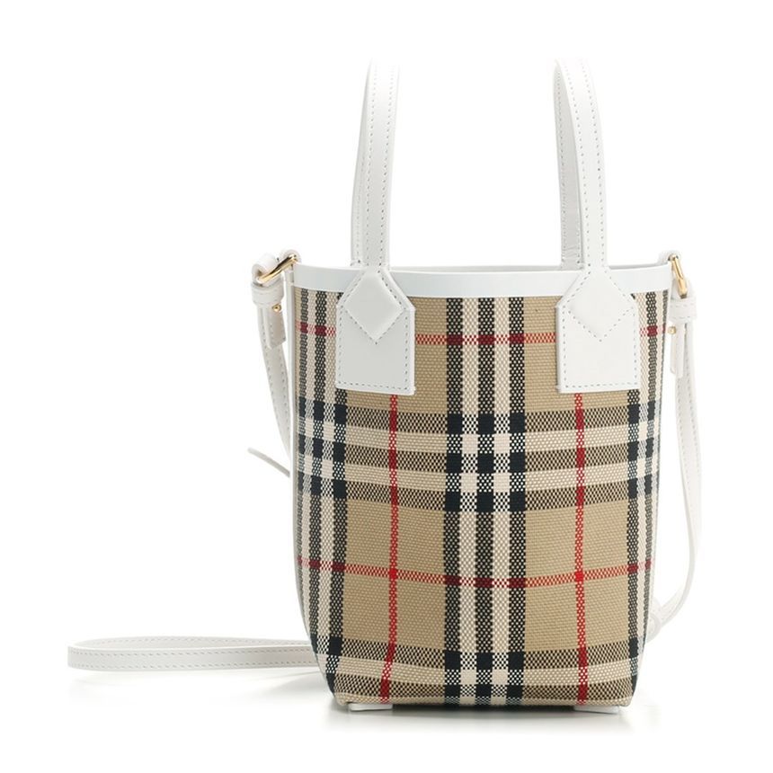 Burberry Vintage Check London Mini Tote Bag Archive Beige White 8072348