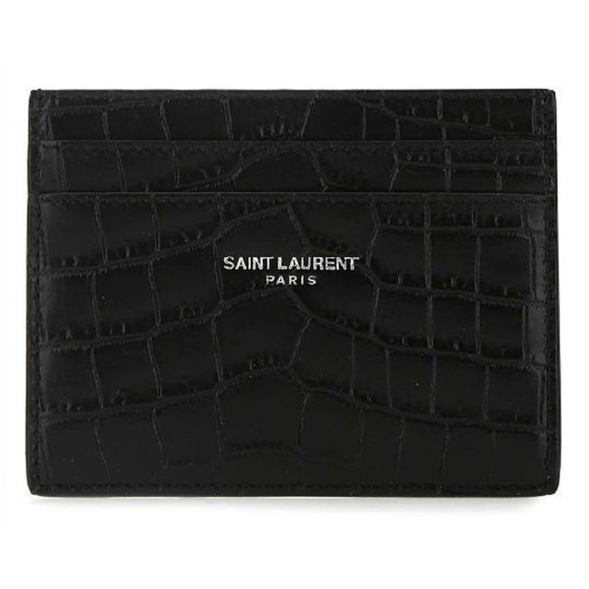 Saint Laurent Textured Crocodile Card Wallet Black 375946 DZE0E 1000