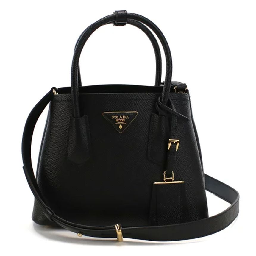 Prada Double Leather Tote Shoulder Bag Black 1BG443 2A4A F0002