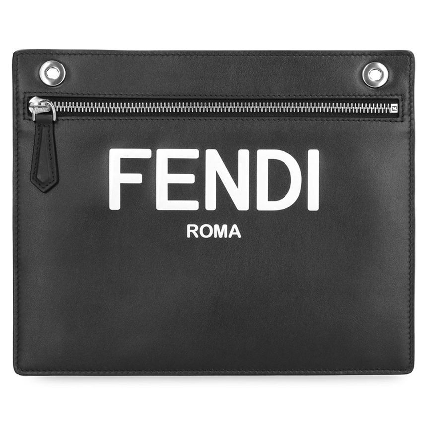Fendi Jacquard FF Logo Print Pocket Clutch Bag Black 7AR985 AHUF F1GMN