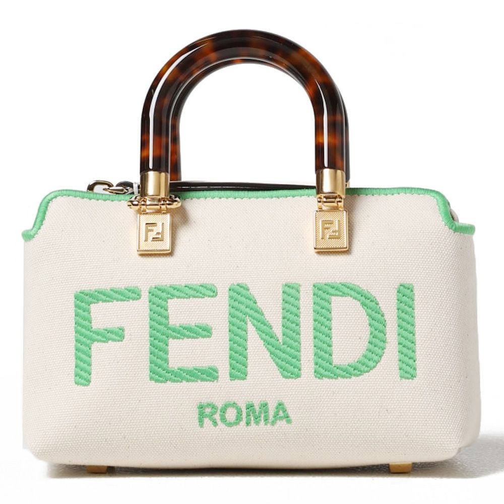 Fendi Mini Boston Bag Ivory Green 8BS067 ANVG F1LG8