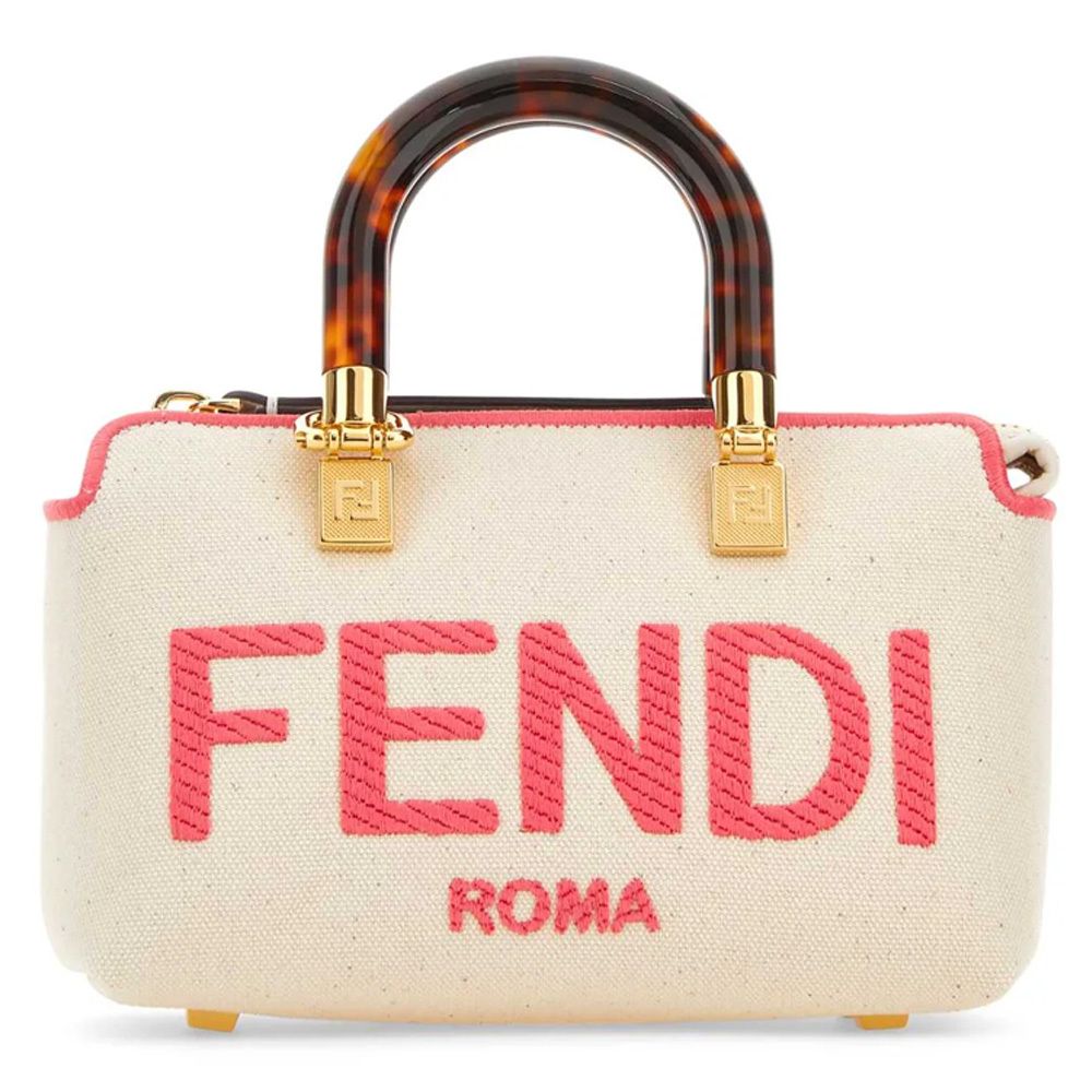 Fendi Mini Boston Bag Ivory Pink 8BS067 ANVG F1LG7