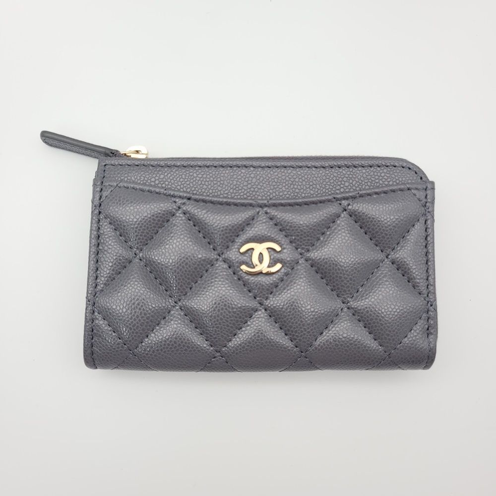 CHANEL Classic Zipper Card Wallet Gray AP3179