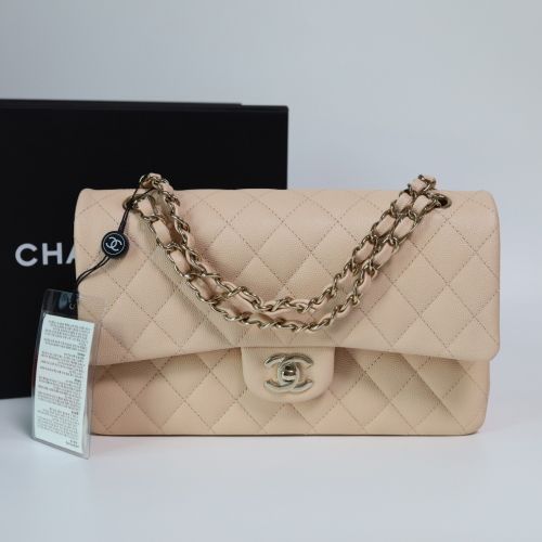 CHANEL Classic Medium Flap Bag Caviar Light Beige (SKU: A01112)