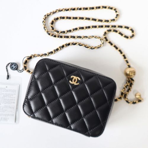 CHANEL Camera Bag Mini Bag Crossbody Golden Ball AP2463 WOC Card Wallet Black/Gold One Size
