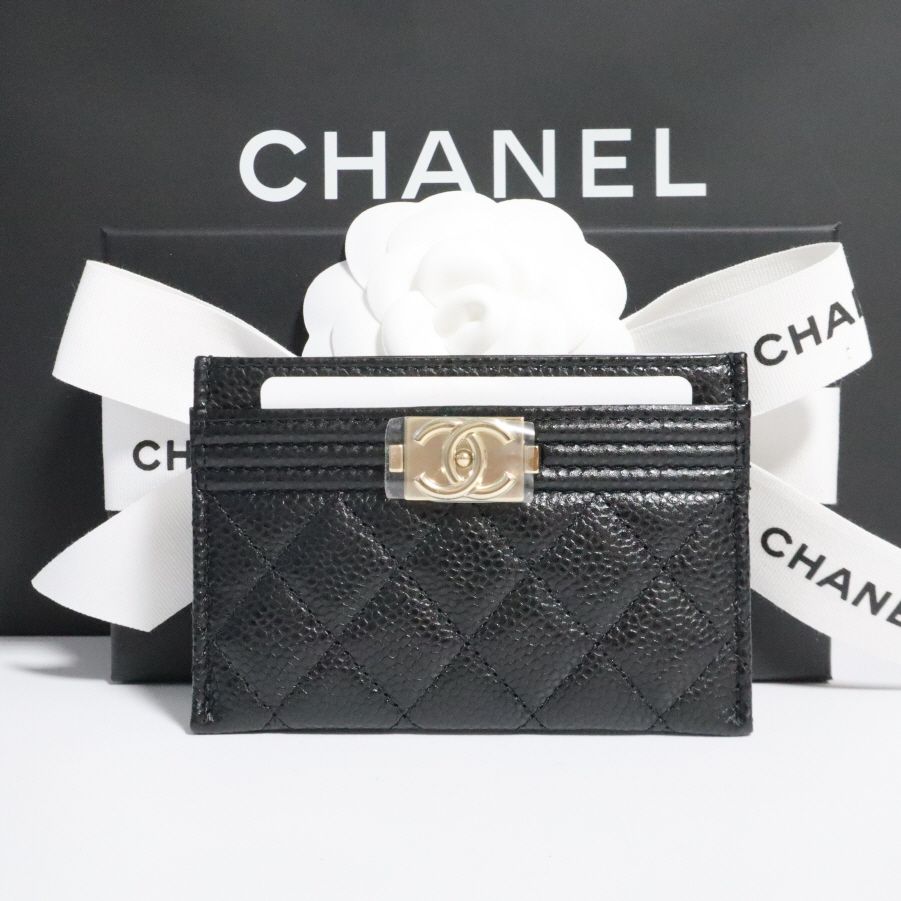 CHANEL Caviar Card Wallet with Card Slots Gold A8443