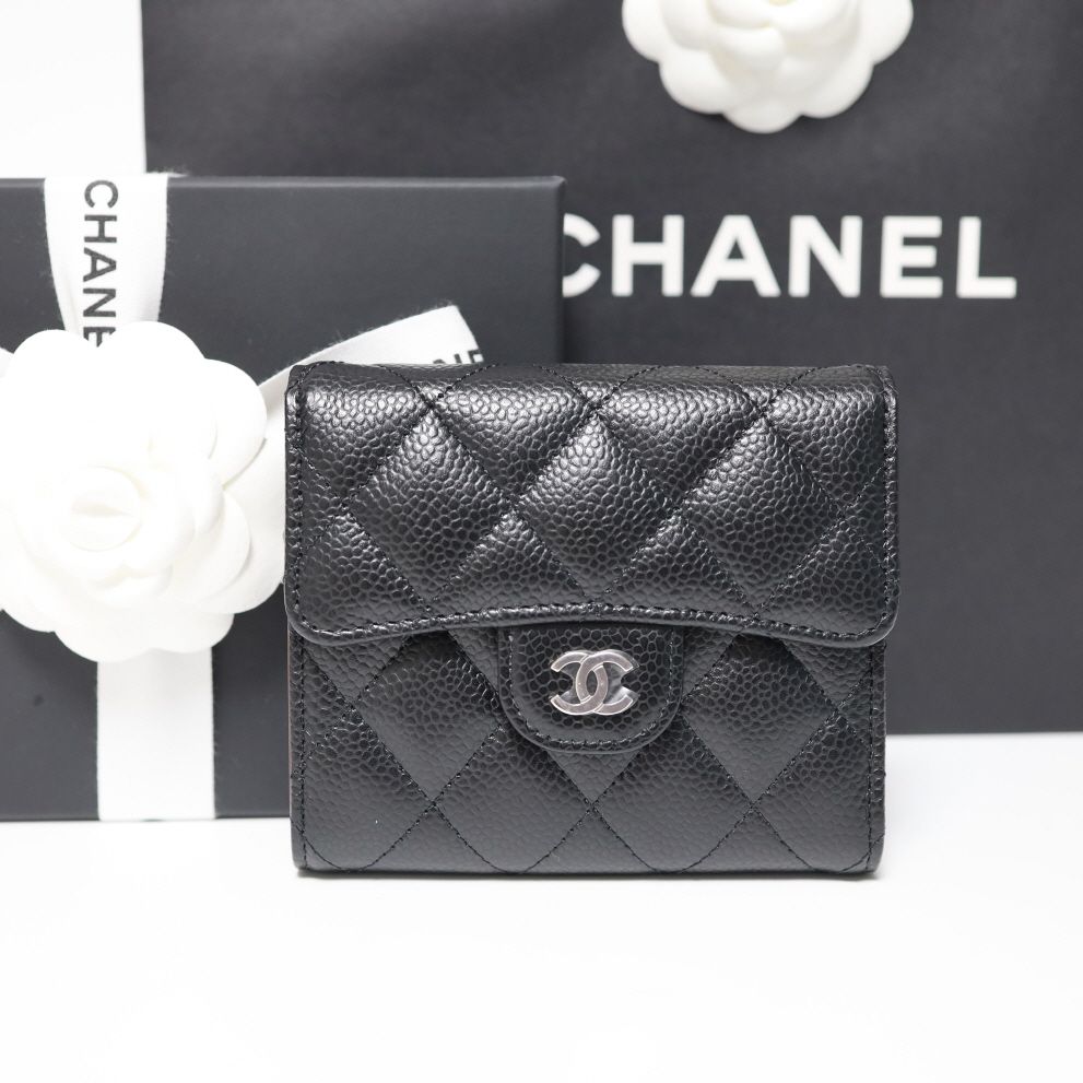 CHANEL Classic Flap Snap Wallet Card Holder Caviar Black Embedded Chip Latest AP0231