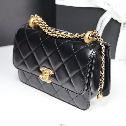 CHANEL Adjustable Chain Flap Mini Black Bag with Embedded Chip AS2615