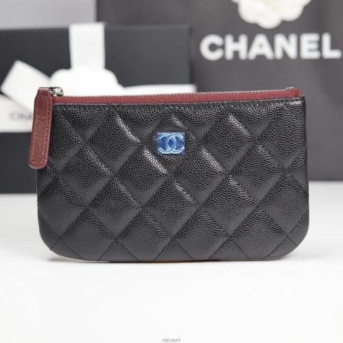 CHANEL Classic Mini Pouch Card Wallet Black/Silver Logo A82365