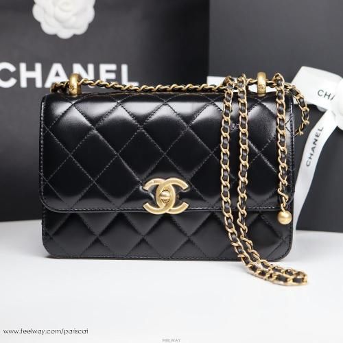 CHANEL Adjustable Chain Flap Black Small Crossbody Bag AS2649 Mini Set