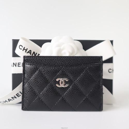 CHANEL Black Caviar Card Holder Classic Card Slot Wallet AP0213
