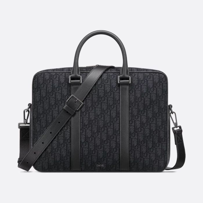 Dior Men's Zipper Briefcase Oblig Black 1ESBR180YKY_H03E
