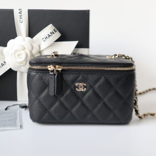 CHANEL Classic Rectangular Caviar Black Mini Bag Cosmetic Wallet WOC AP1341