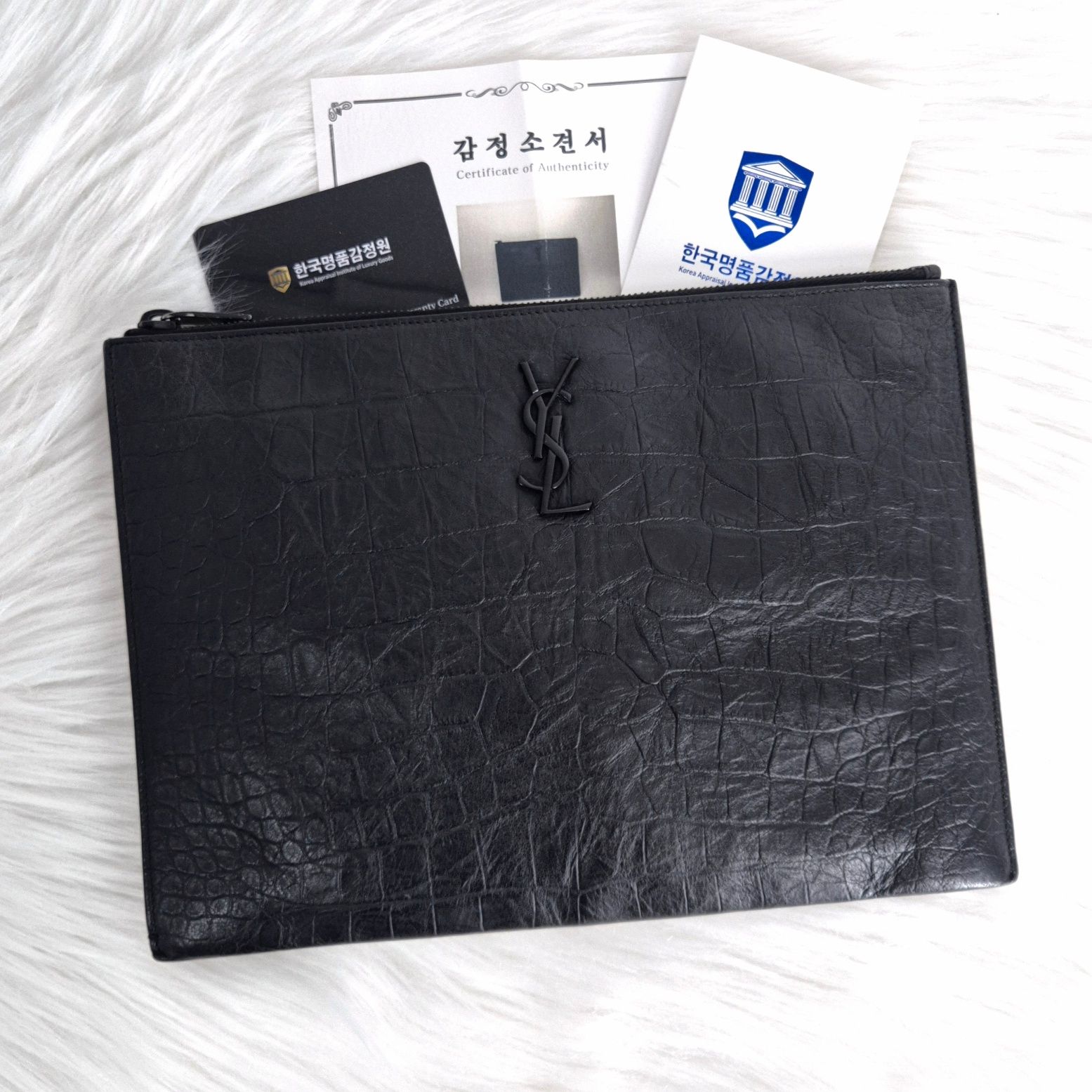 Saint Laurent Black Croc Leather Clutch Bag (453249)