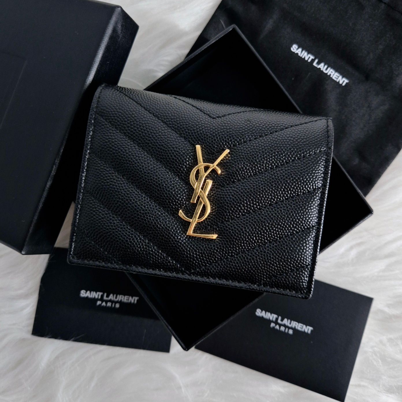 Saint Laurent Monogram Gold Women's Wallet Black (668290)