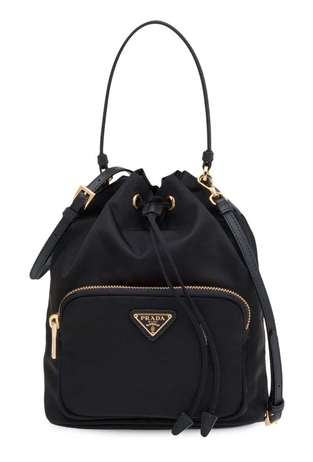 Prada Nylon Bucket Bag Black Gold 24FW 1BH038 RV44 F0002