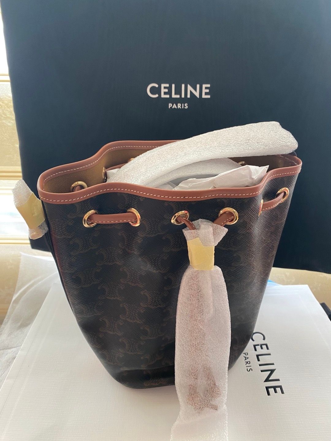 Celine Small Drawstring Bag - Triomphe Canvas & Calfskin (SKU: 191142BZJ.04LU)