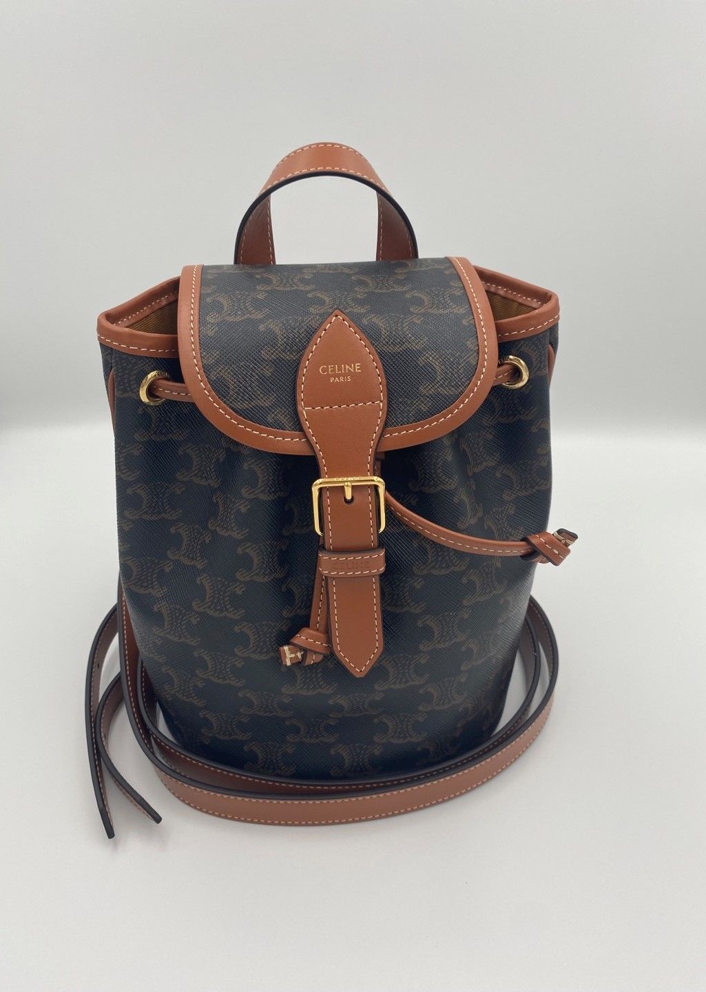 Celine Mini Backpack Folco in Triomphe Canvas & Calfskin - SKU: 197662CAS.04LU