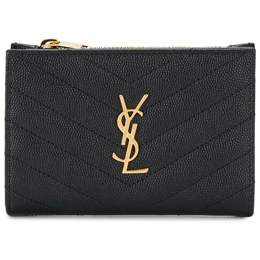 Saint Laurent Mattelase Coin Wallet with Gold Trim 668287 BOW01 1000
