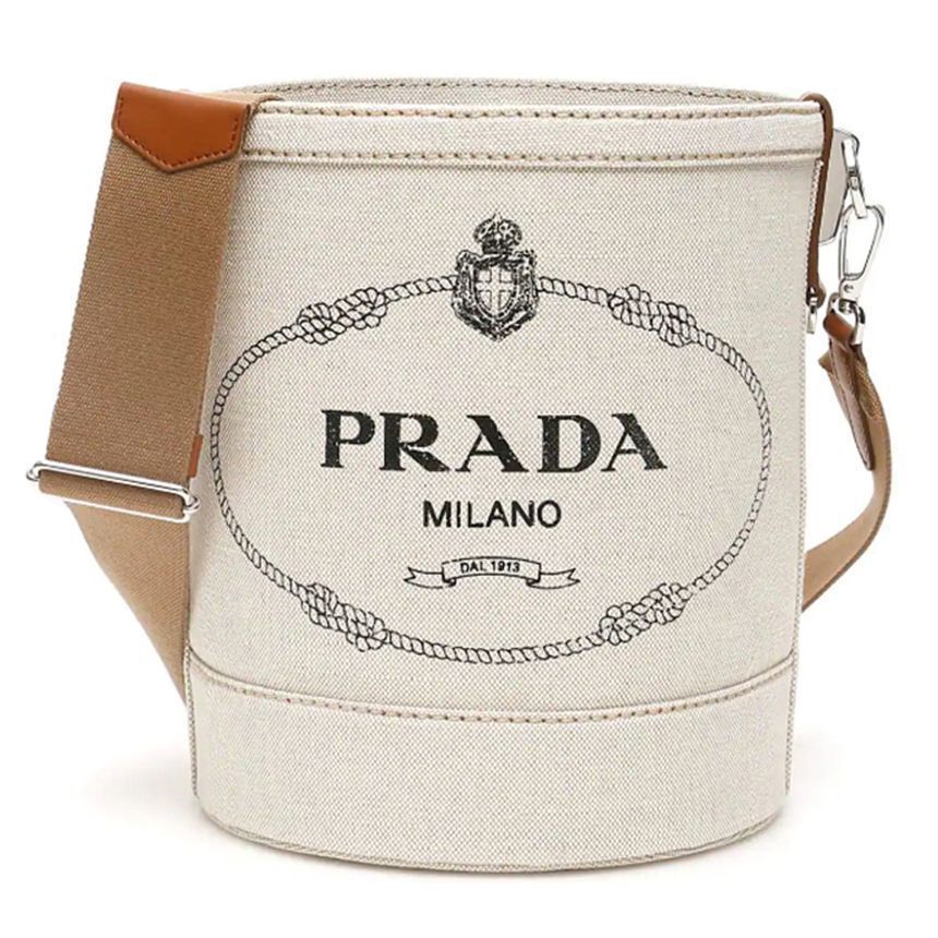 Prada 12th Anniversary Hemp Linen Bucket Bag 1BE038 2E2H F0A5T