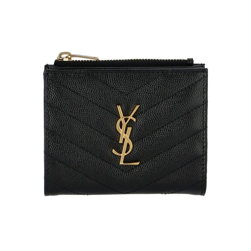 Saint Laurent Gold Zipper Wallet Black 575879 BOW01 1000
