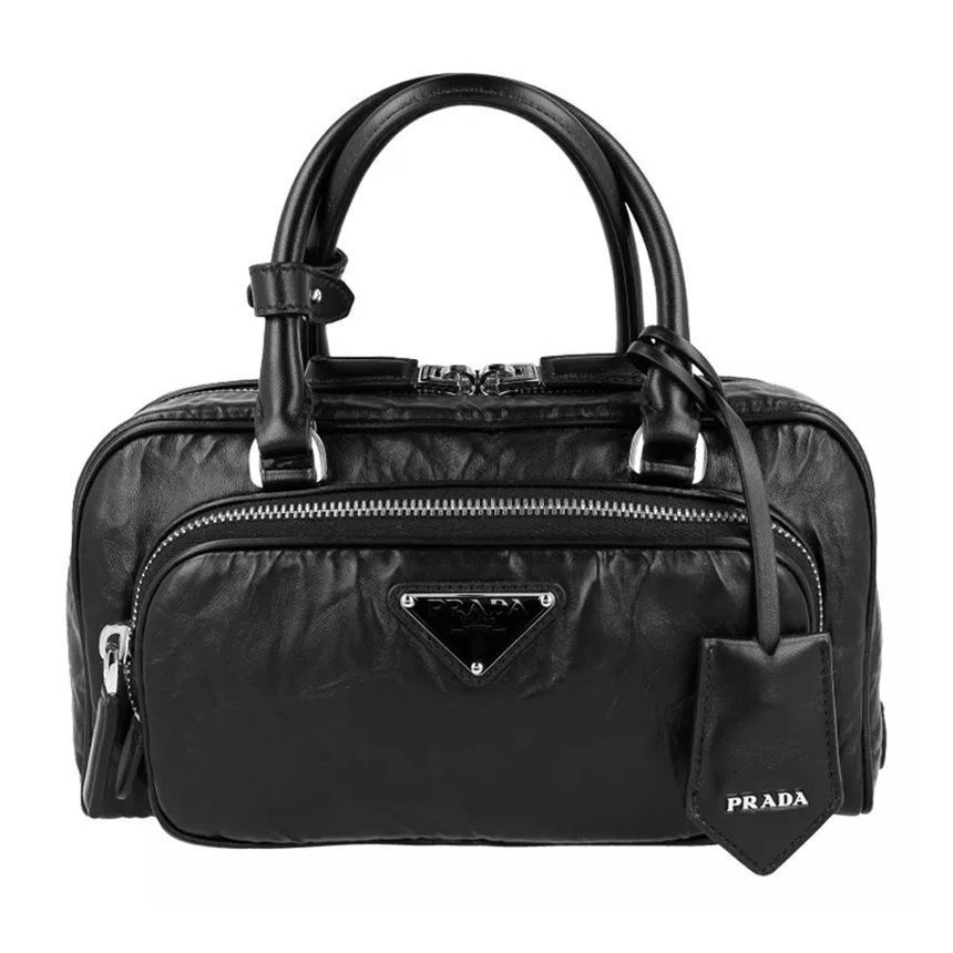 Prada Triangle Logo Antique Tote Bag Black 1BB099 UVL F0002