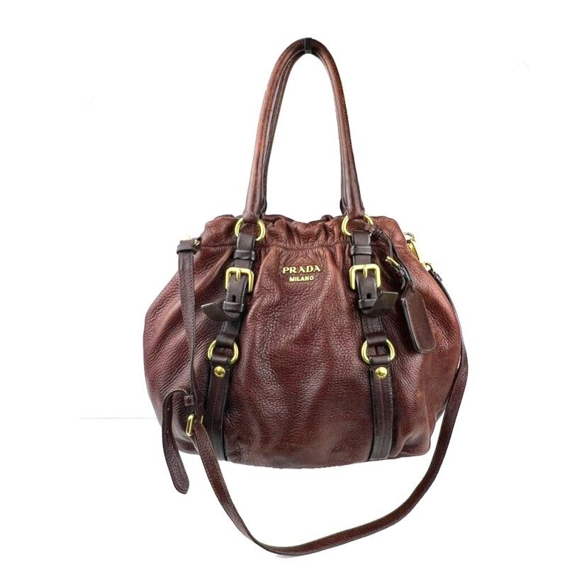 Prada Shirring Brick Gradient Leather Shoulder Bag - SKU