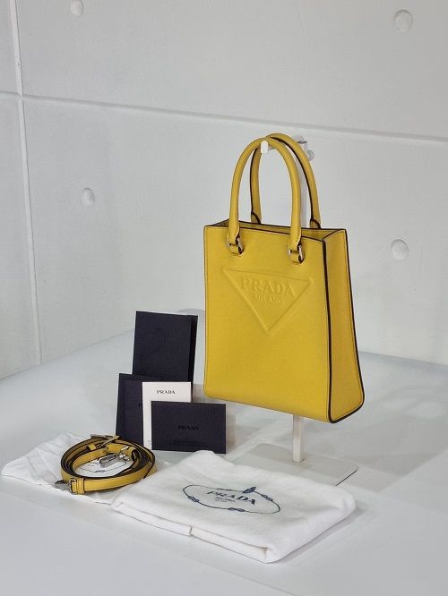 Prada Embossed Triangle Logo Mini Crossbody Tote Bag
