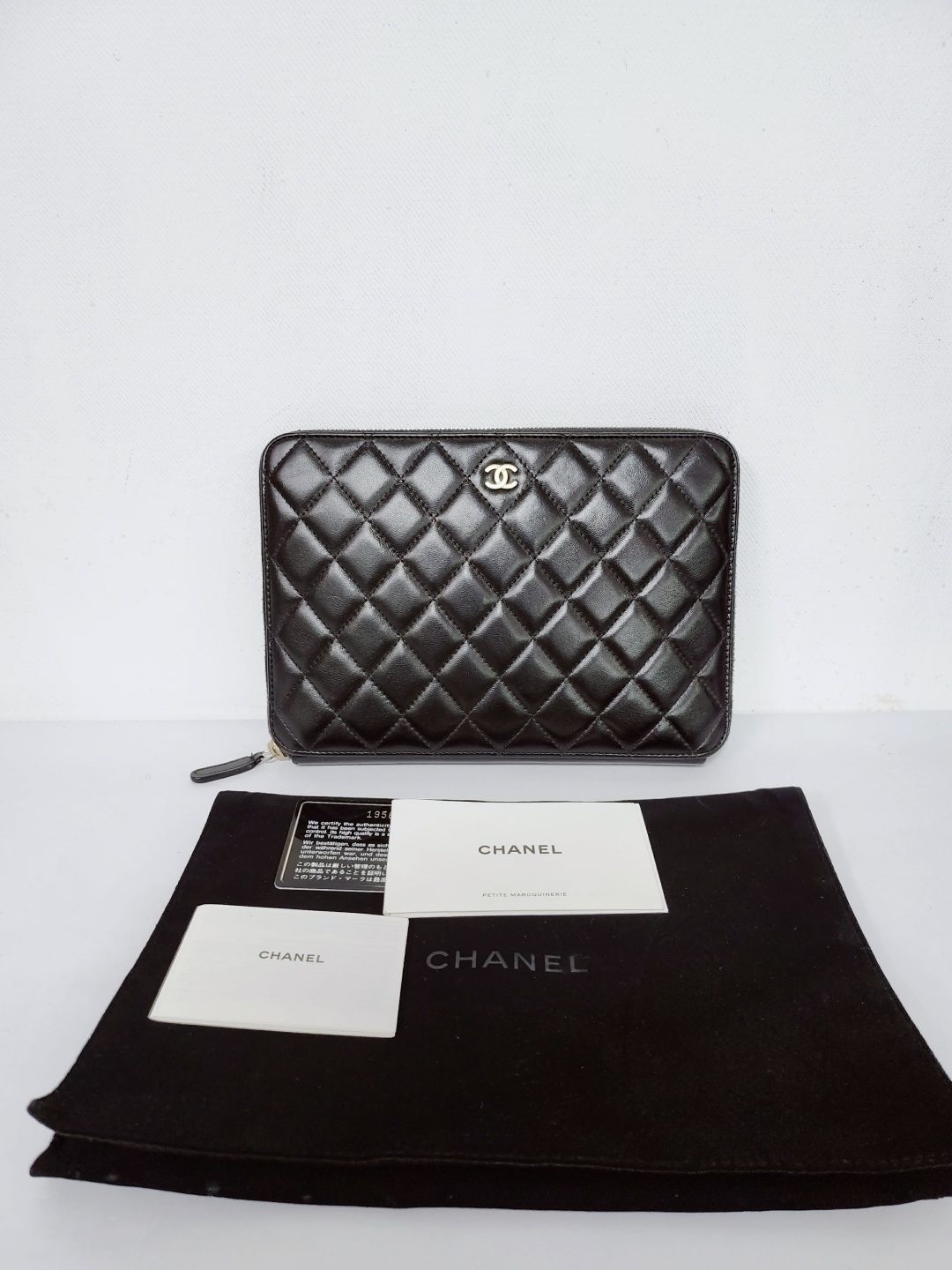 CHANEL Black Quilted Lambskin Clutch with CC Logo SKU123