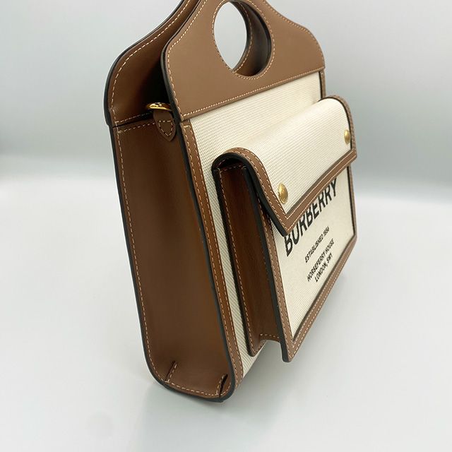 Burberry Brown Canvas Leather Two-tone Mini Tote Bag SKU123