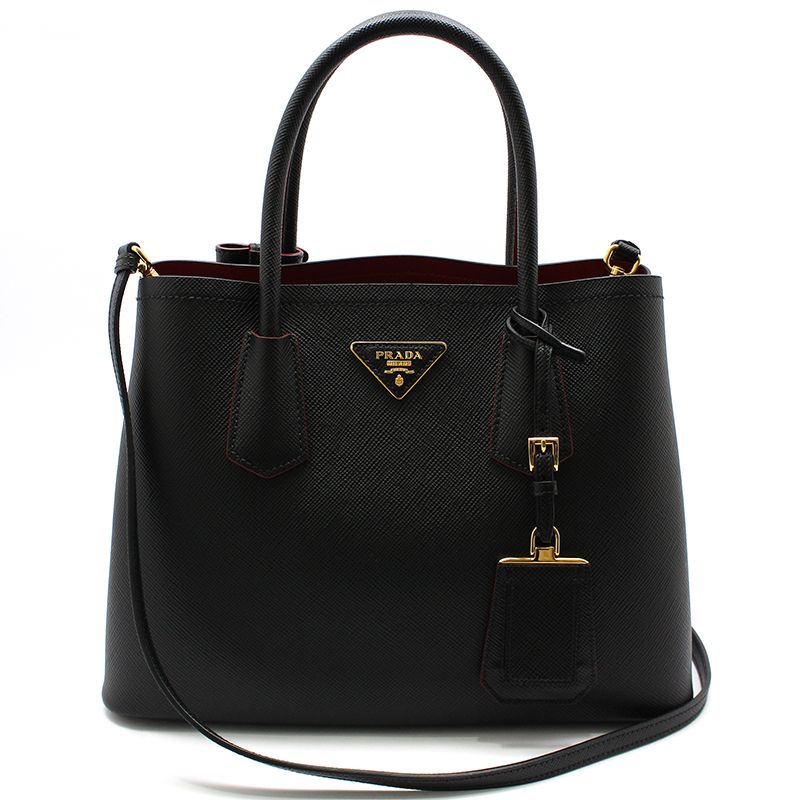 Prada Black Saffiano Double Small Shoulder Bag 1BG887