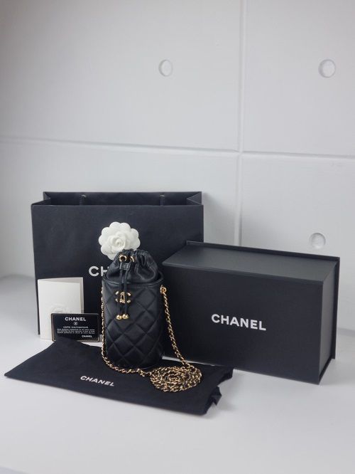 CHANEL Mini Crossbody Black Champagne Gold Bucket Bag WOC 31