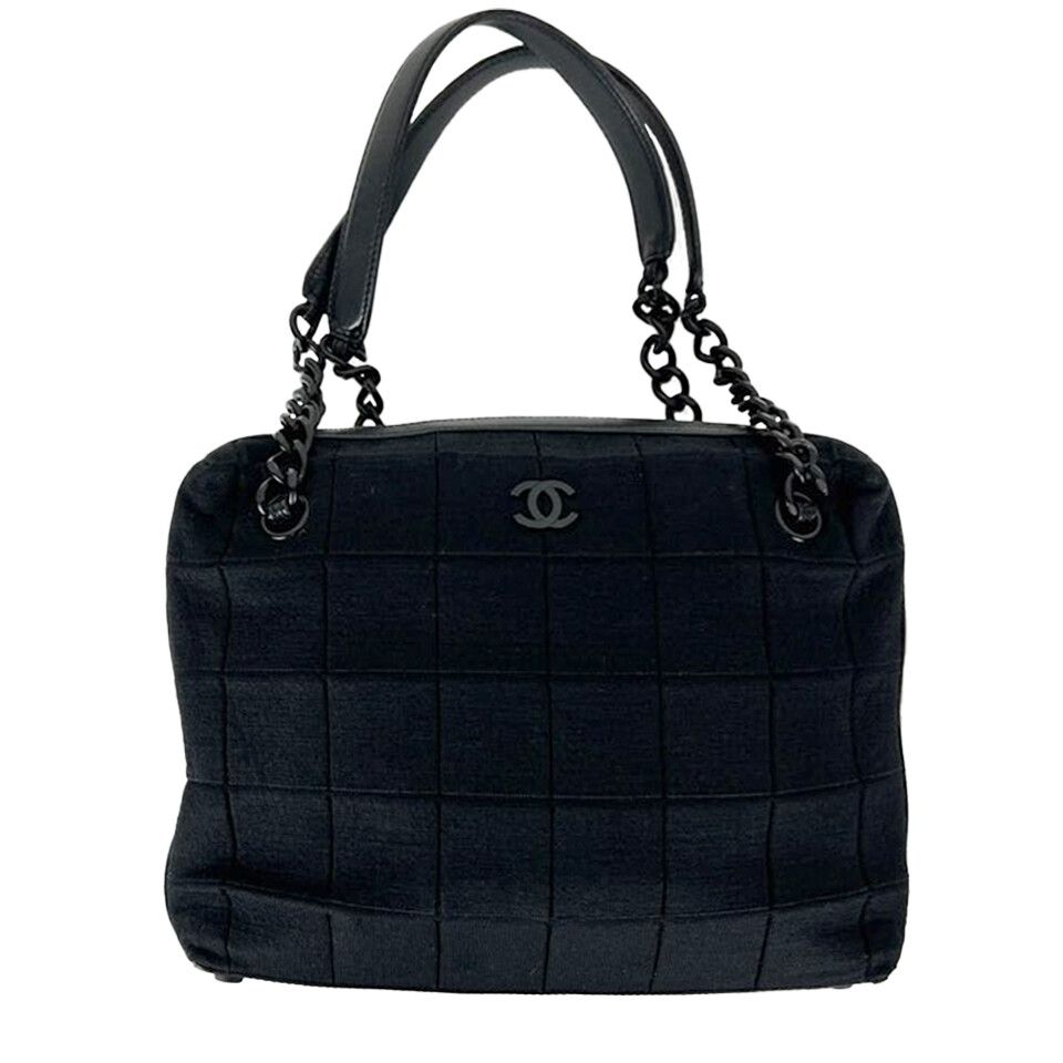 CHANEL Cotton Black Chain Large Shoulderbag 7044619
