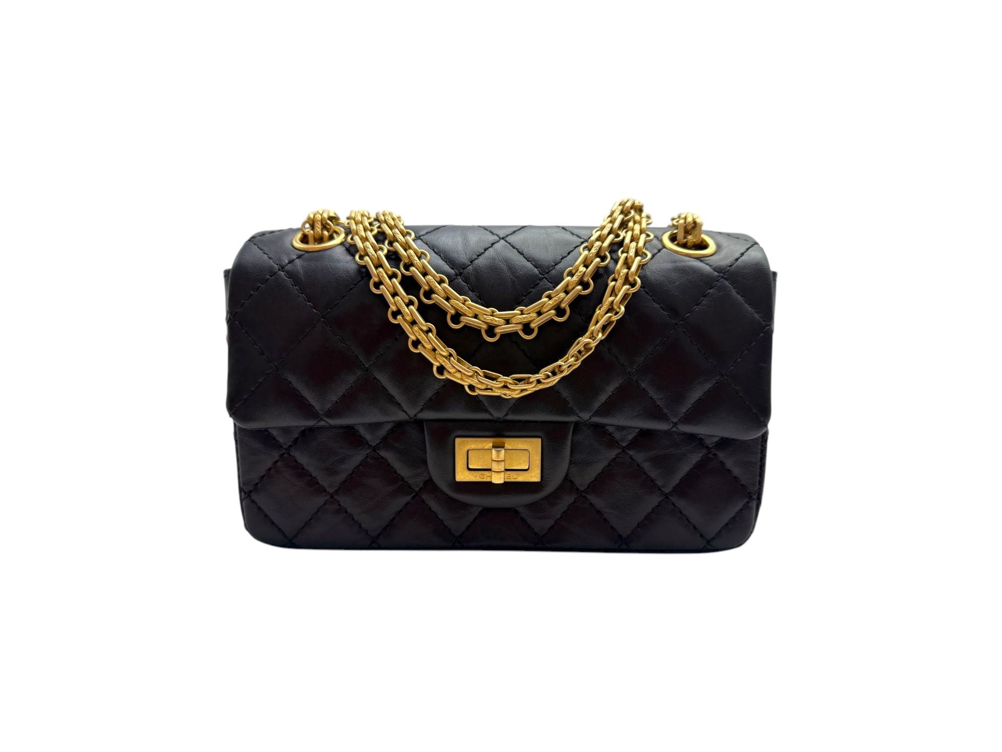 CHANEL Vintage Calfskin Gold Metal Mini Handbag AS0874 Black