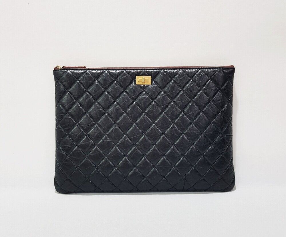 CHANEL Vintage Calfskin Quilted Large Clutch A82726