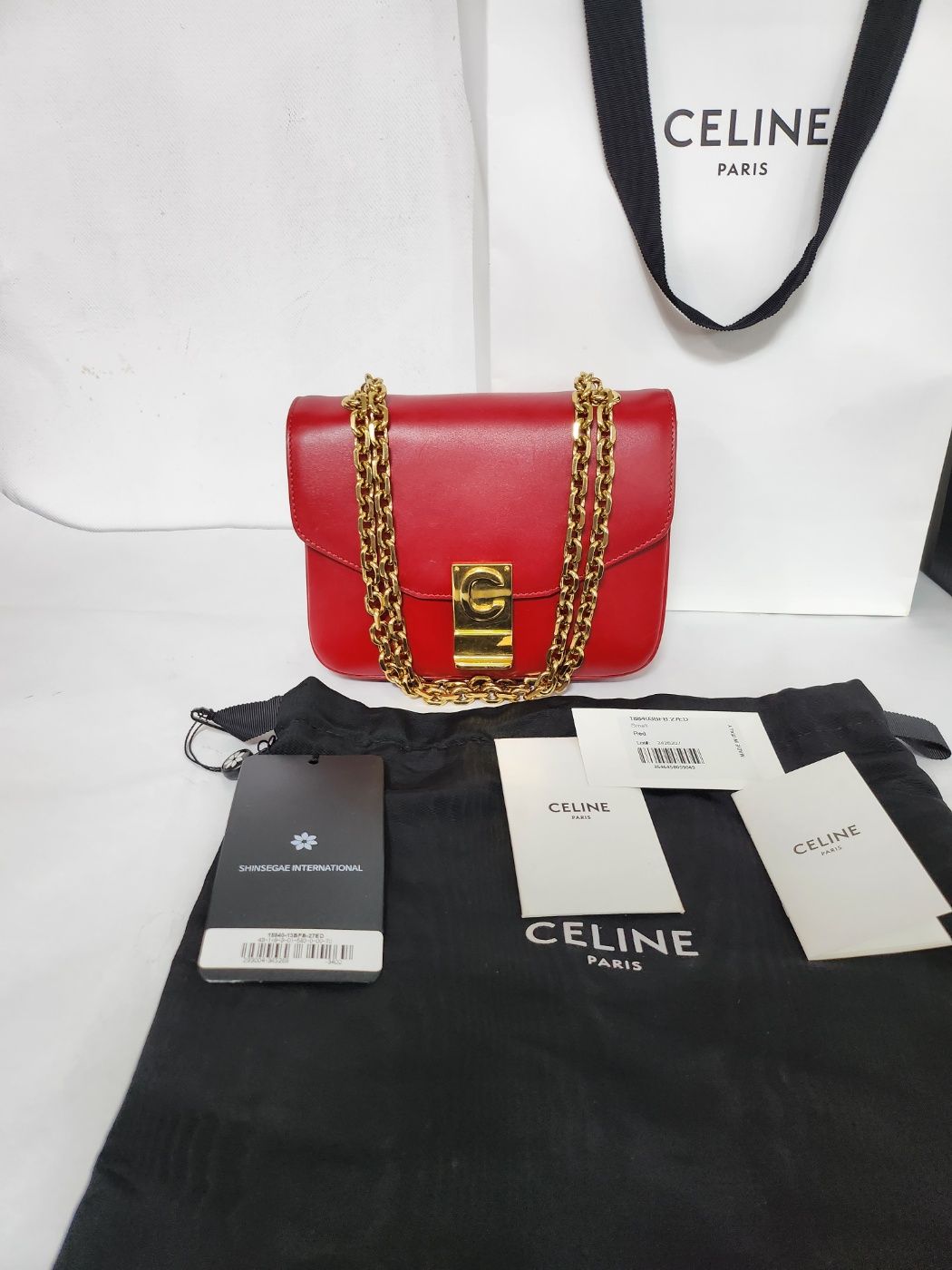 Celine Red Monogram Chain Shoulder Bag Small C - SKU