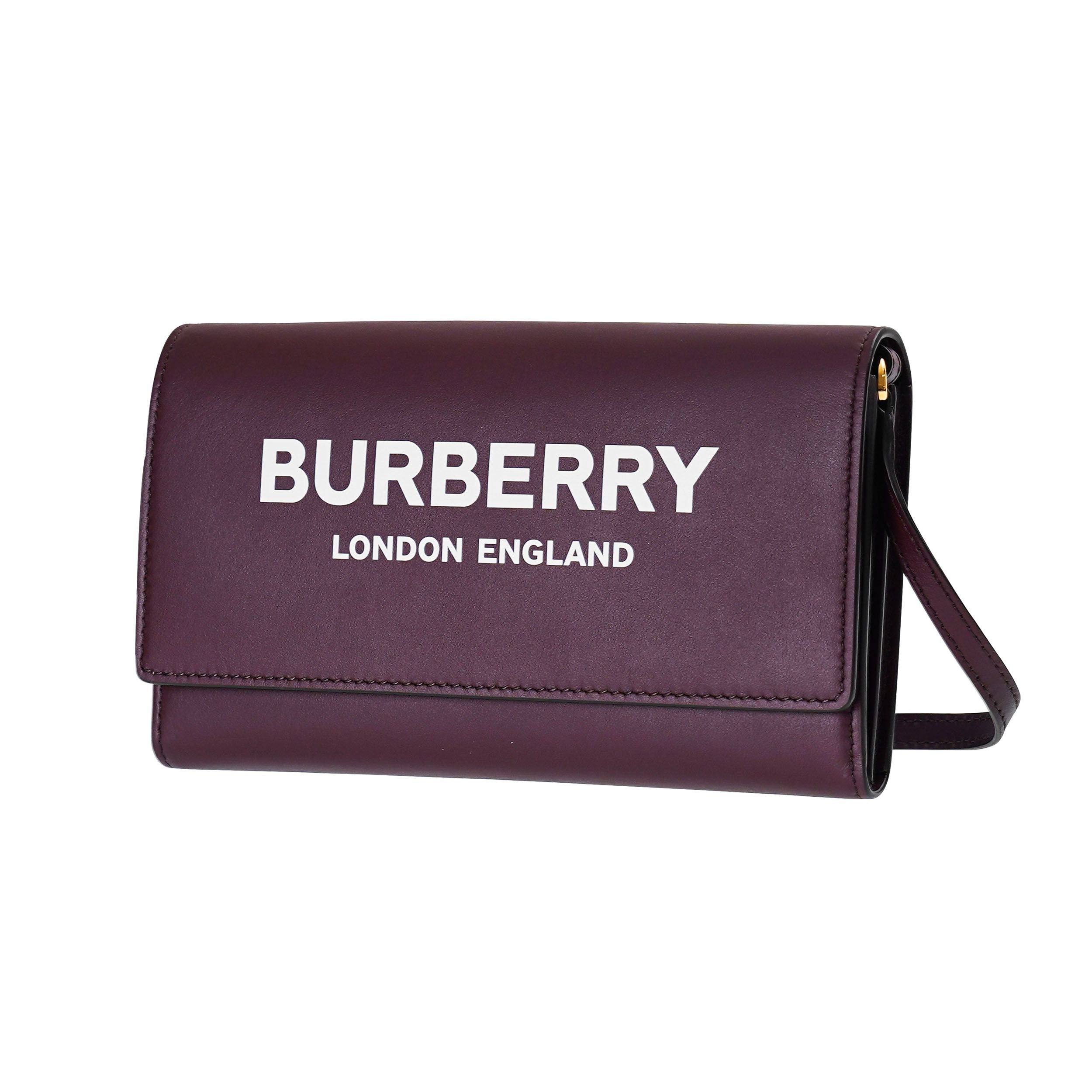 Burberry Logo Print Leather Wallet Crossbody 80463091