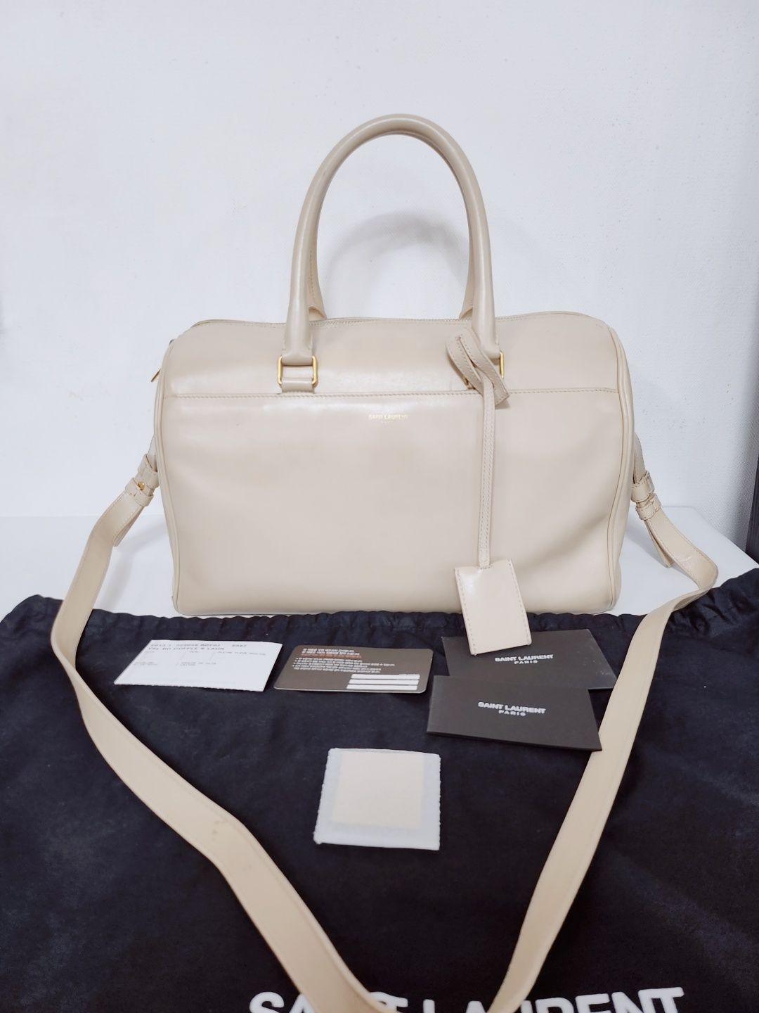Saint Laurent Cream Duffle Bag 2-way Tote Shoulder Bag Medium SKU