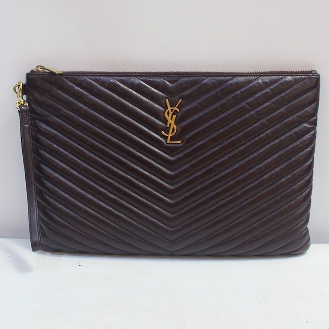 Saint Laurent Burgundy Chevron Matelasse Clutch 440222