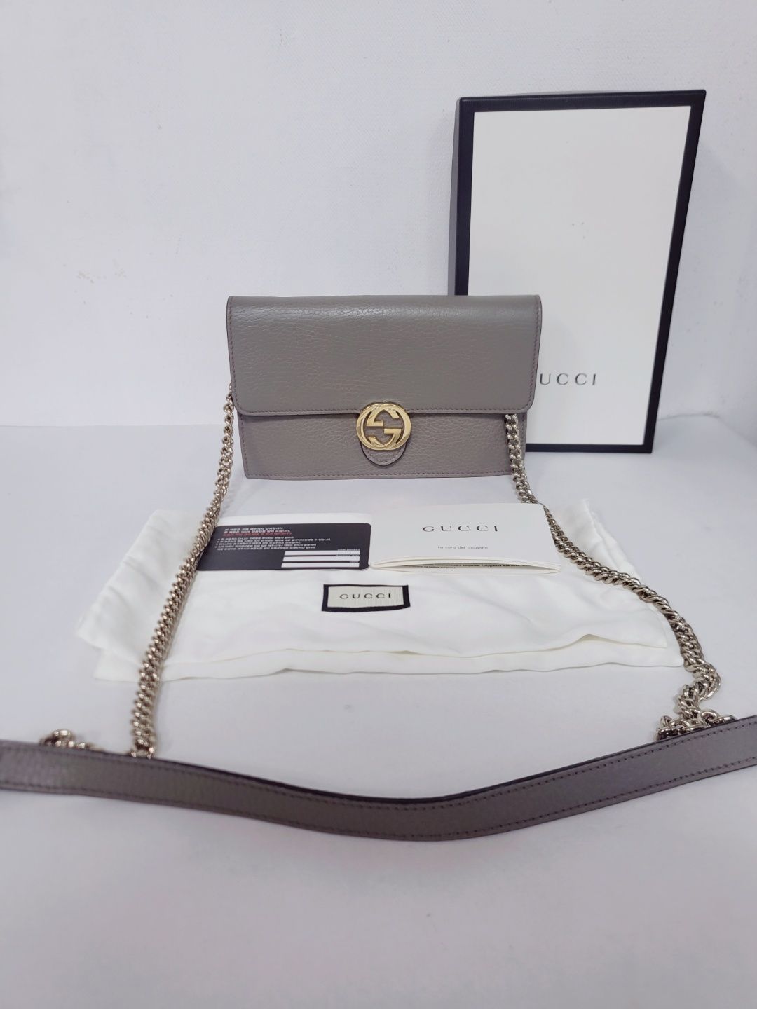 Gucci Gray Interlocking Chain Women's Shoulder Bag GG Authentic - SKU