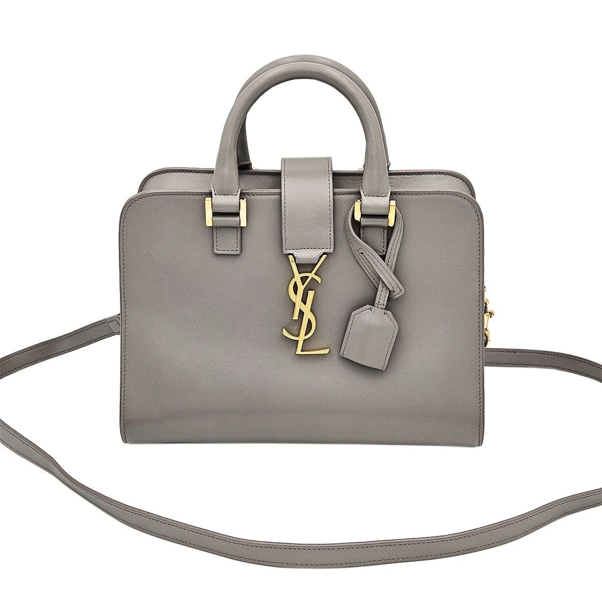 Saint Laurent Gray Calfskin Gold Monogram Canvas Baby 2WAY Bag 472466