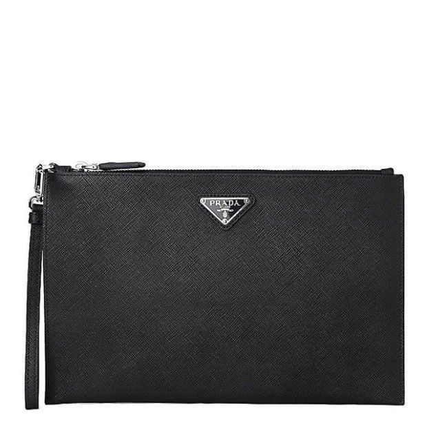 Prada Triangle Logo Clutch Bag Black 2NH005 PN9 F0002
