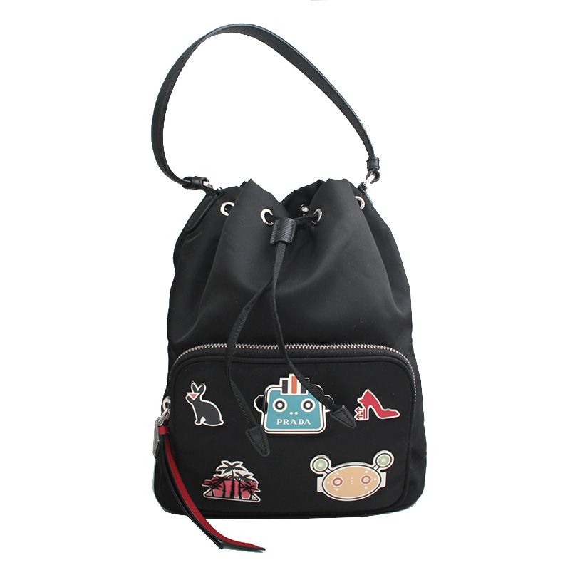 Prada Black Bucket Tote Shoulder Bag Large 1BH097 Limited Edition